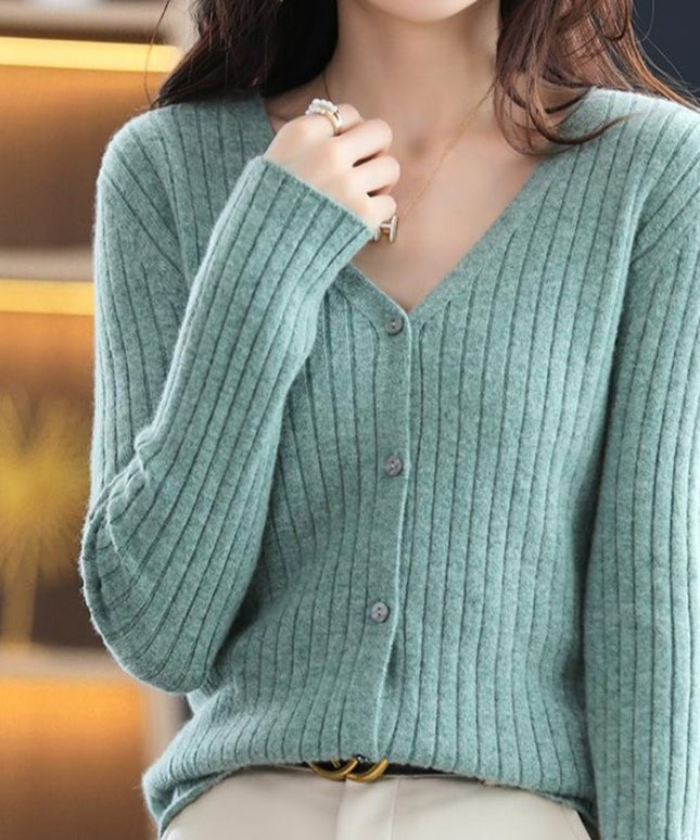 Damski sweter zapinany na guziki prążkowany typu kardigan