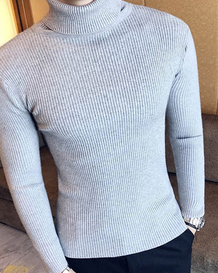 Męski sweter typu golf z prążkowanej tkaniny