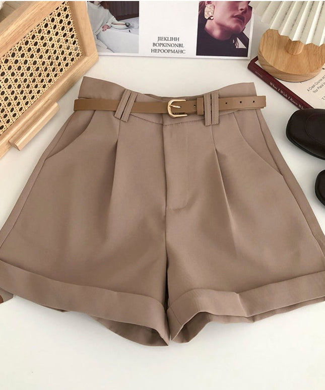 Damskie szorty eleganckie z podwijanymi nogawkami i paskiem