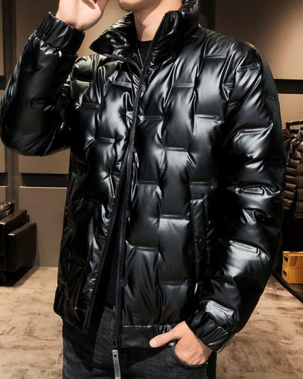 Męska kurtka zimowa metaliczna ze stójką