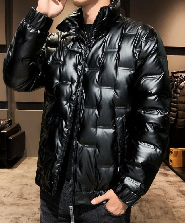 Męska kurtka zimowa metaliczna ze stójką