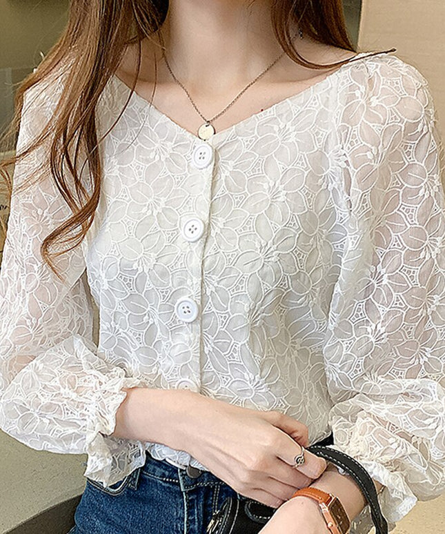 Damska koszula koronkowa z falbankami na rękawach