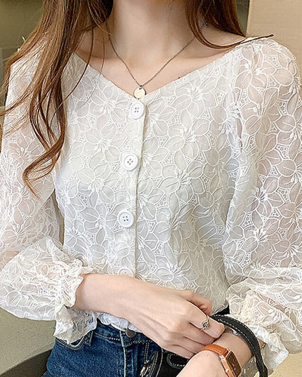 Damska koszula koronkowa z falbankami na rękawach