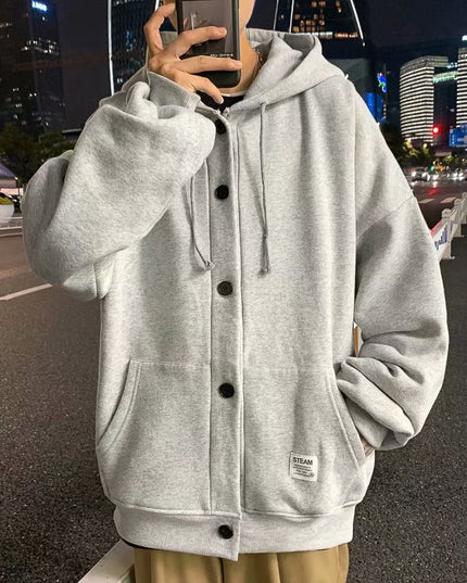 Męska bluza z kapturem zapinana na guziki