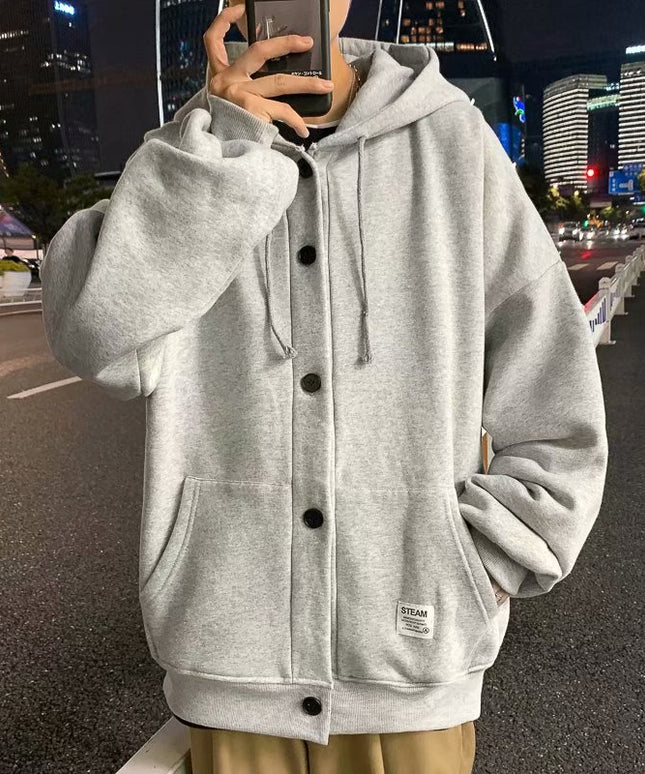 Męska bluza z kapturem zapinana na guziki