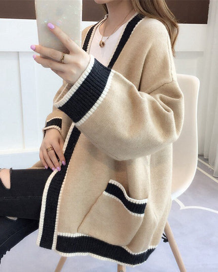 Damski sweter typu kardigan dwukolorowy