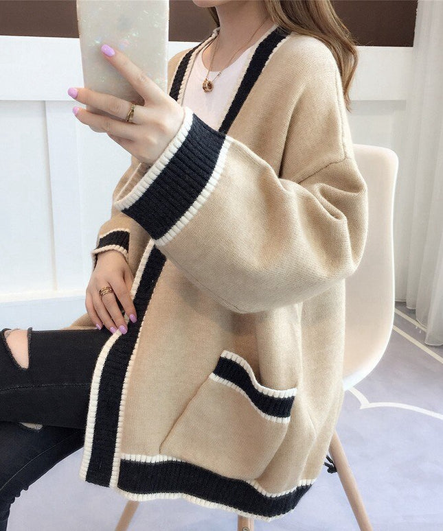 Damski sweter typu kardigan dwukolorowy