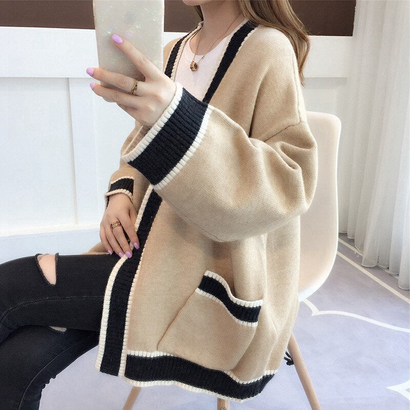 Damski sweter typu kardigan dwukolorowy