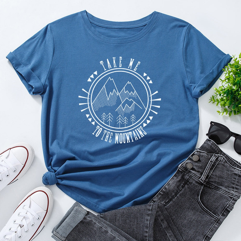 Damski T-shirt z nadrukiem z motywem gór
