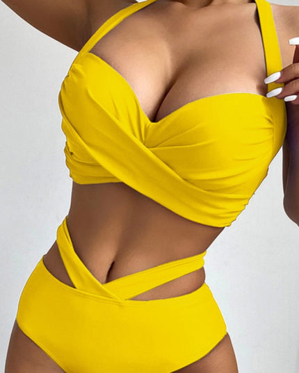 Damski dwuczęściowy strój kąpielowy bikini ze splotem i ozdobnymi paseczkami