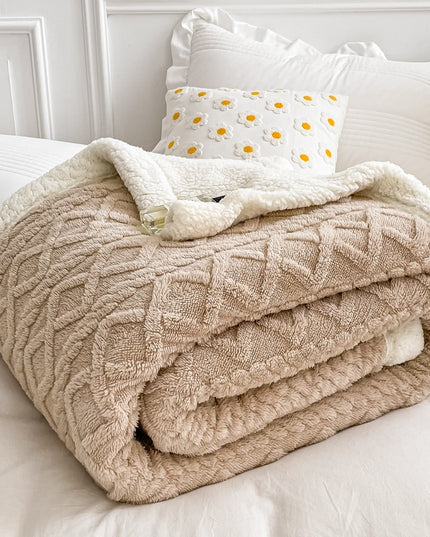 Miękki koc dwustronny ze sweterkowym tłoczeniem