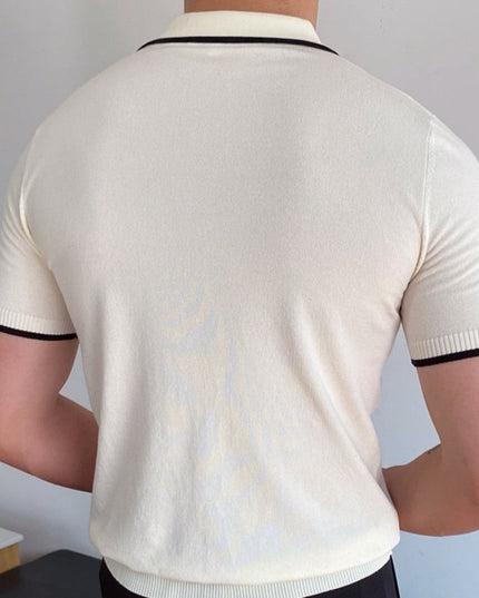 Męska koszulka polo prążkowana z ozdobną lamówką