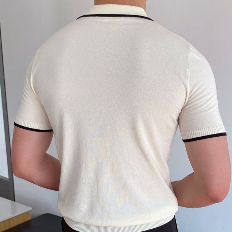 Męska koszulka polo prążkowana z ozdobną lamówką