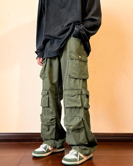 Męskie spodnie bojówki z szerokimi nogawkami