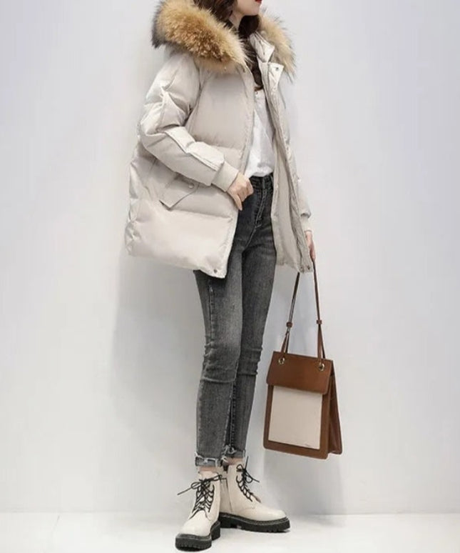 Damska kurtka zimowa z futrzanym kapturem