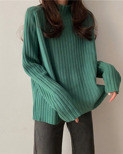 Damski sweter prążkowany z golfem o luźnym kroju