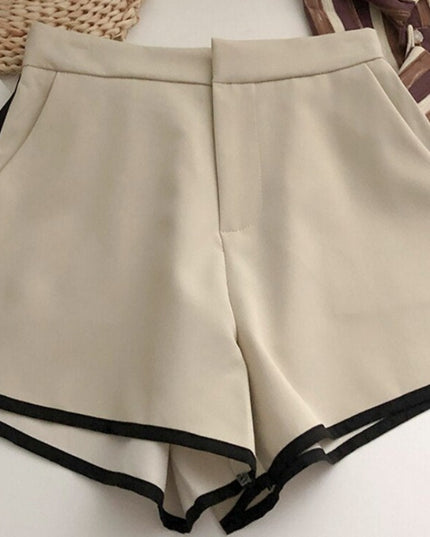 Damskie szorty eleganckie z wysokim stanem i ozdobną lamówką