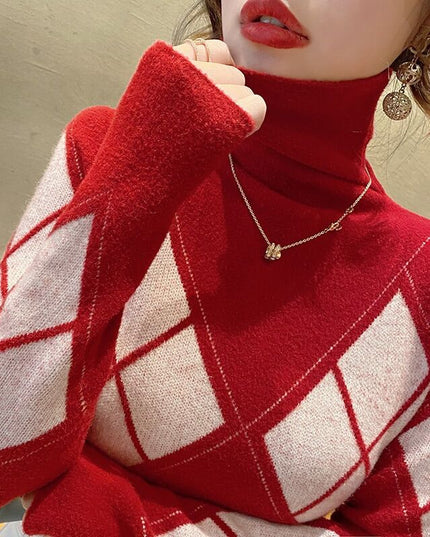 Sweter damski w romby z golfem