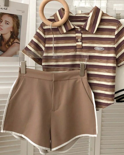 Damskie szorty eleganckie z wysokim stanem i ozdobną lamówką