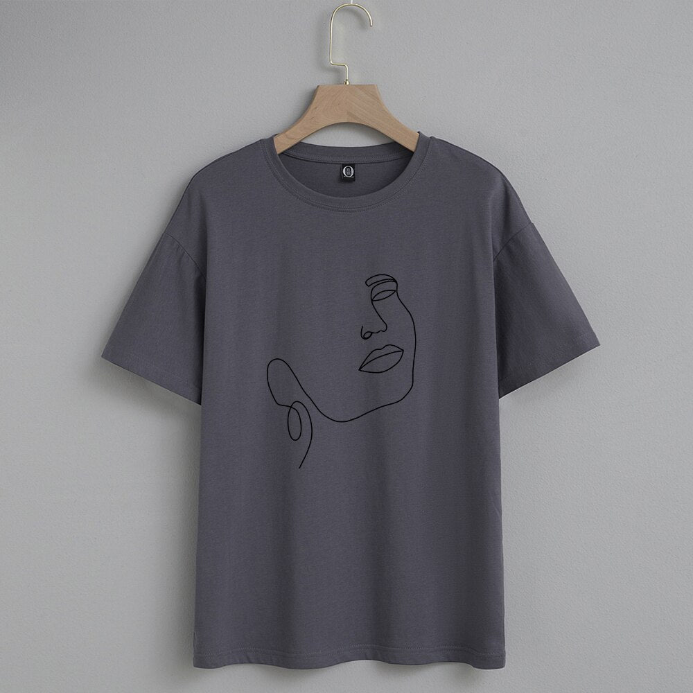 Damski T-shirt z nadrukiem z minimalistycznym motywem