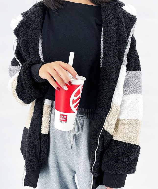 Damska bluza polarowa z kapturem czterokolorowa