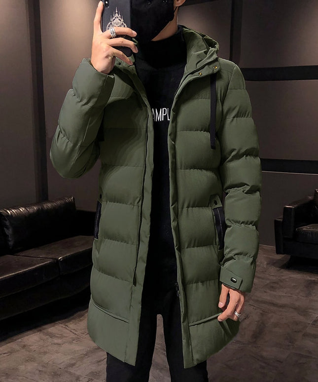 Męska długa kurtka zimowa z kapturem