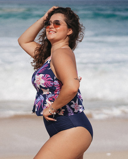Dwuczęściowy strój kąpielowy plus size tankini we wzory