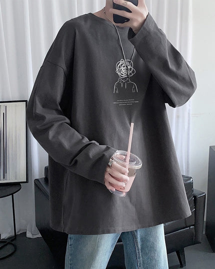 Męska koszulka z długim rękawem o luźnym kroju z nadrukiem