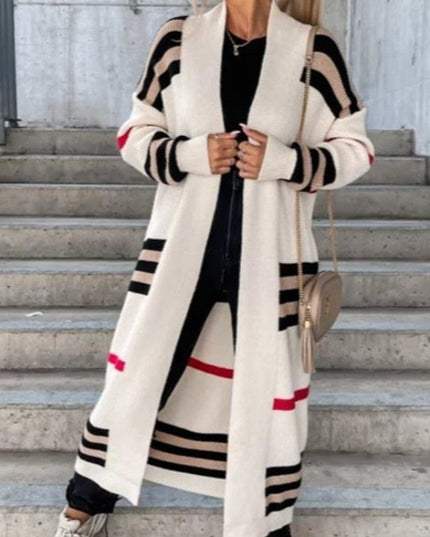 Damski sweter typu kardigan długości do kostek w kratkę