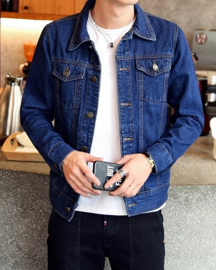 Męska kurtka jeansowa o prostym kroju z przeszyciami