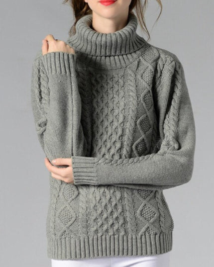 Damski sweter dziergany z golfem o prostym kroju