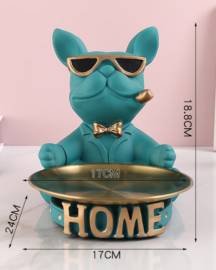 Figurka funkcjonalna buldog francuski ze złotą tacą
