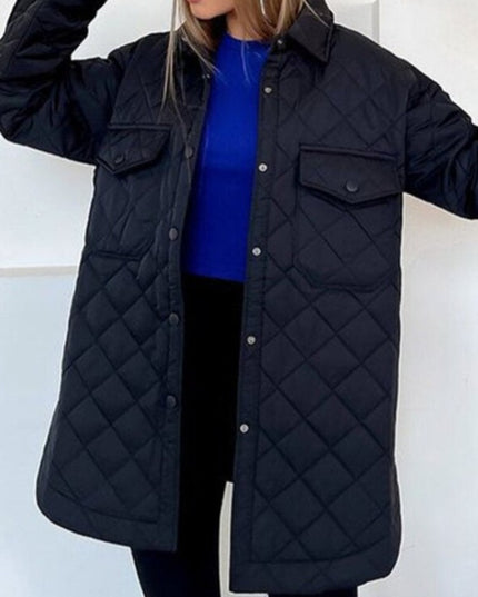 Damska kurtka zimowa pikowana wiązana w talii z kołnierzem