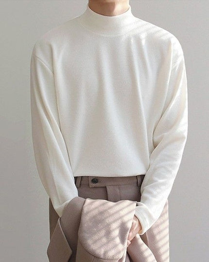 Męska koszulka z długim rękawem o prostym kroju z półgolfem