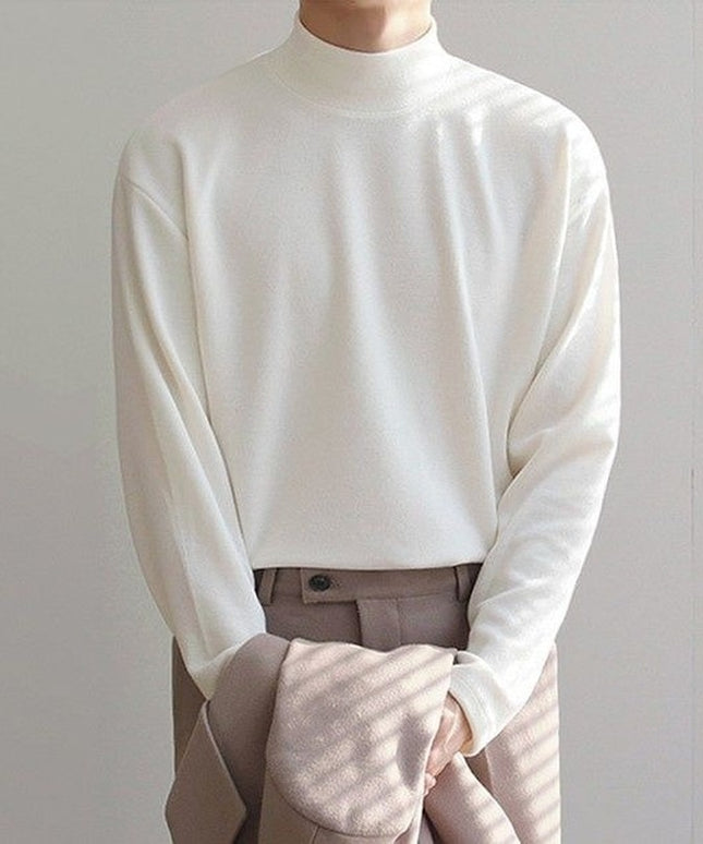 Męska koszulka z długim rękawem o prostym kroju z półgolfem