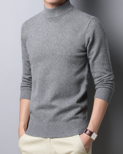 Męski sweter typu golf z gładkiej dzianiny o klasycznym kroju