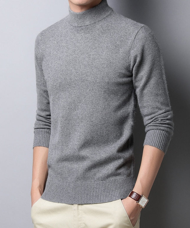 Męski sweter typu golf z gładkiej dzianiny o klasycznym kroju