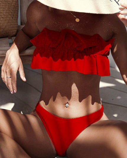 Damski dwuczęściowy strój kąpielowy bikini z falbanką bandeau