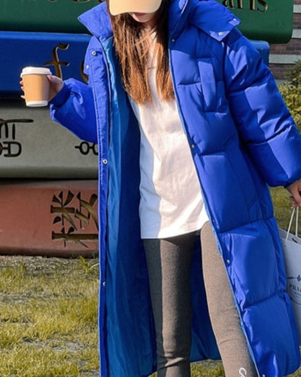 Damska kurtka zimowa z kapturem długości za kolano