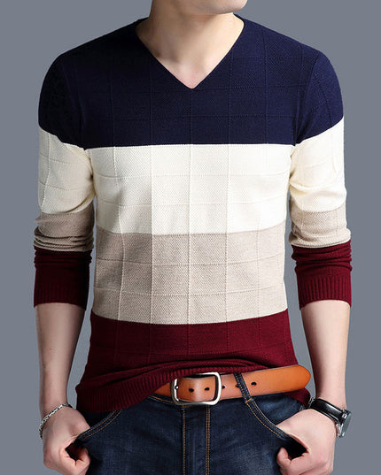 Męski sweter z dekoltem w serek w czterech kolorach