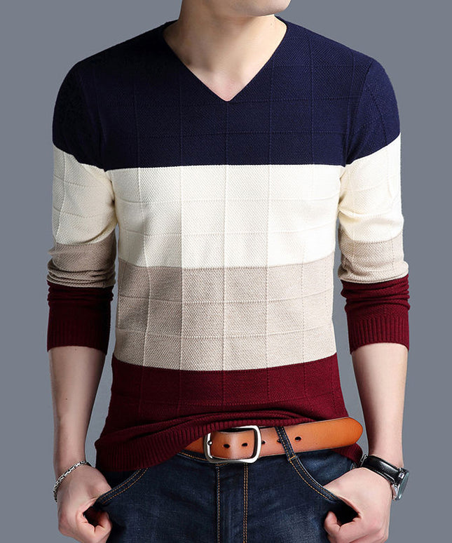 Męski sweter z dekoltem w serek w czterech kolorach