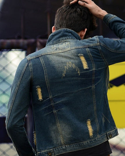 Męska kurtka jeansowa klasyczna z przetarciami