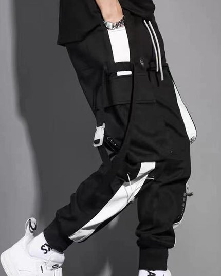 Męskie spodnie cargo z ozdobną lamówką