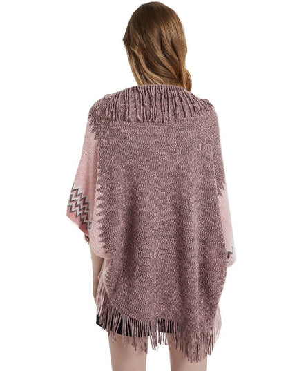 Damski sweter dziergany wzorzysty typu ponczo