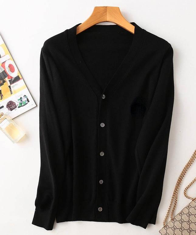 Męski sweter typu kardigan z dekoltem w serek