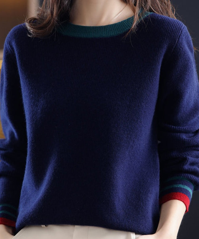 Damski sweter dziergany z kontrastowymi paskami