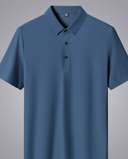 Męska koszulka polo z gładkiej tkaniny czarnymi guzikami