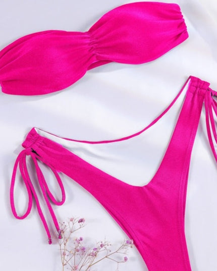 Damski dwuczęściowy strój kąpielowy bikini z marszczeniem i wiązaniami