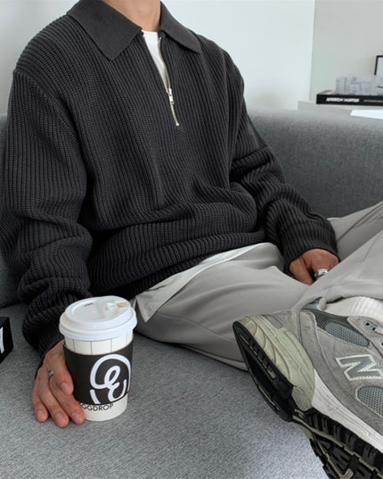 Męski sweter prążkowany z kołnierzykiem