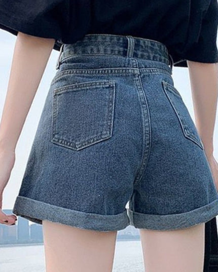 Damskie szorty mom jeans z wysokim stanem z podwiniętymi nogawkami